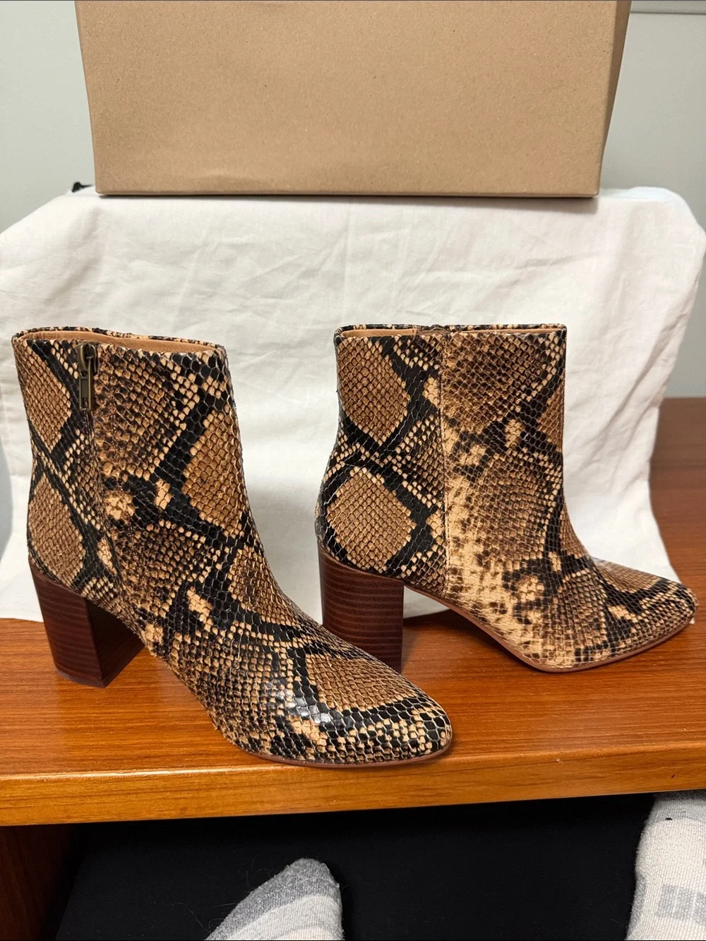 Madewell Brown Snake-Print Ankle Booties
